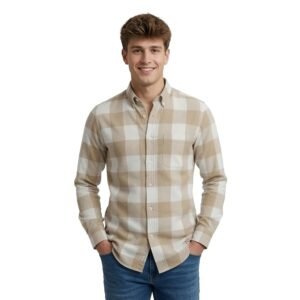 LSD Men's Cotton Checked Full Sleeve Shirt - Casual Shirt for Men, Button-Down Collar Regular Fit, Office Formal